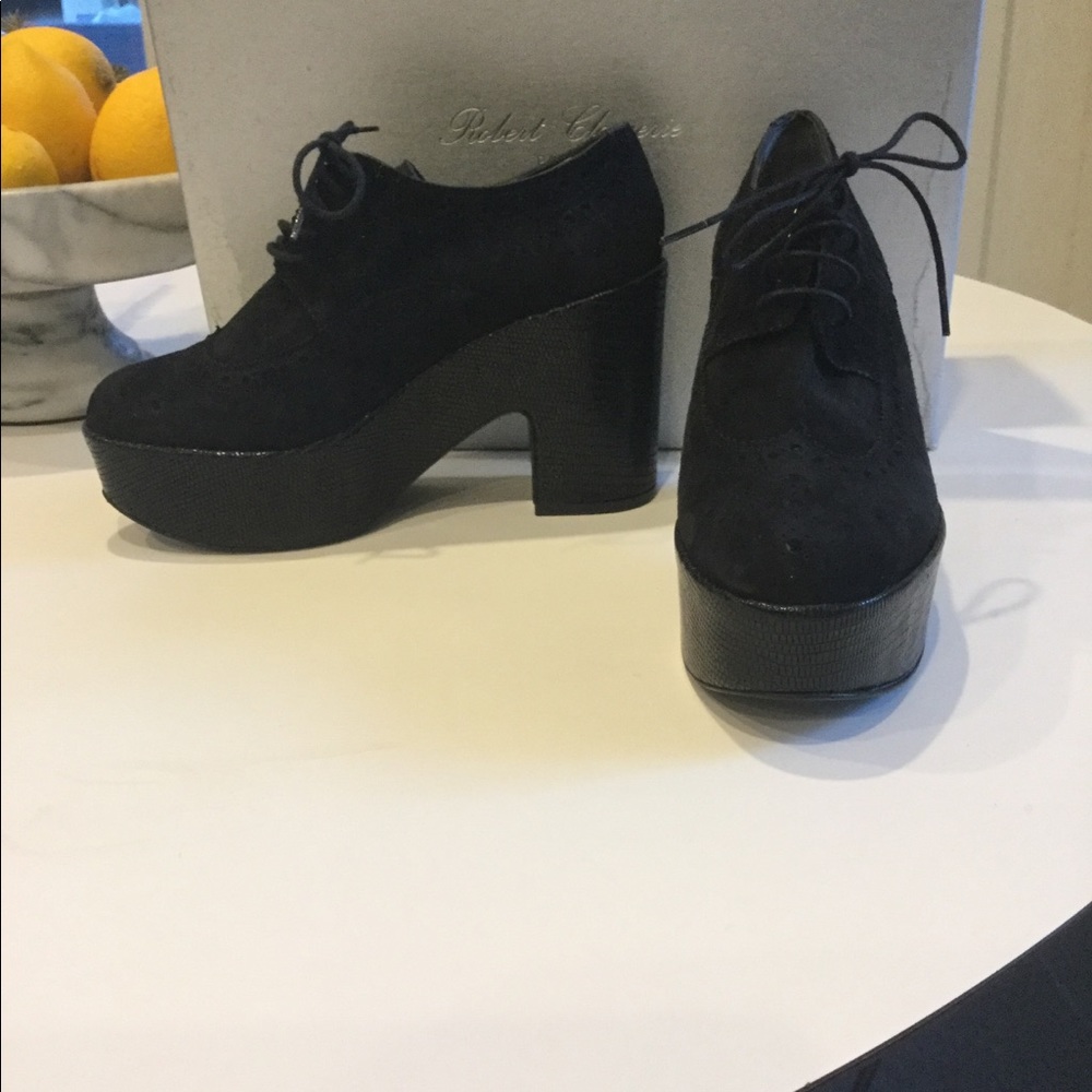 Robert Clergerie black suede platform oxfords